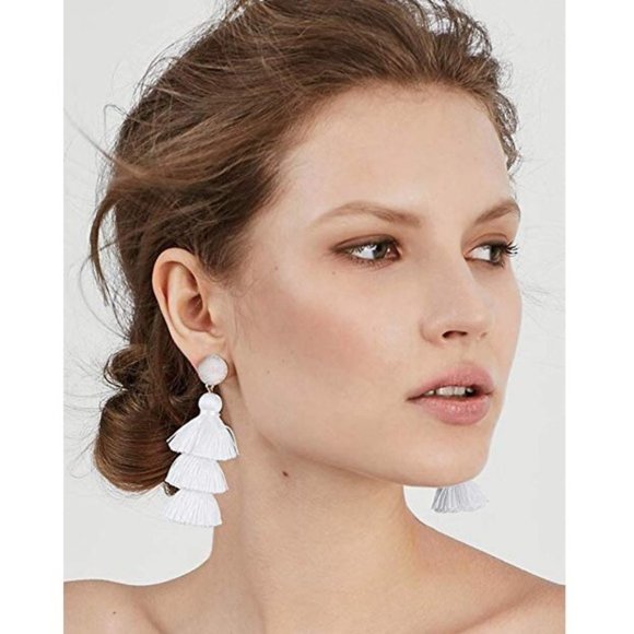 Paris&Pearle Jewelry - Boho Chic White Druzy Tassel Earrings